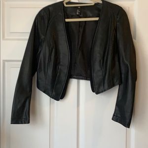 H&M cropped black leather look, mixed media jacket